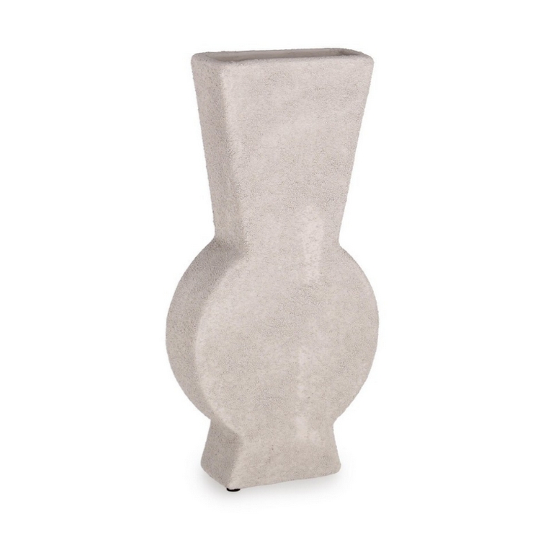 Vaso grigio geometrico con effetto materico alto 38 cm, realizzato in gres impermeabile internamente